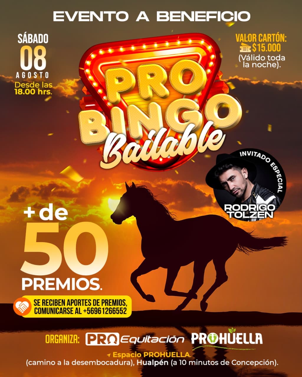 Flyer Pro Bingo Bailable — sábado 08 de agosto, 18:00 hrs, Espacio Prohuella, Hualpén